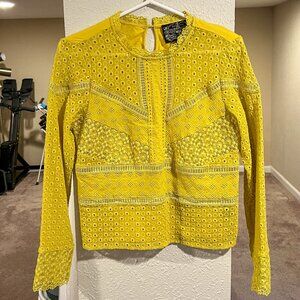 Anthropologie James Coviello Yellow Burnham Long Sleeve Lace Top